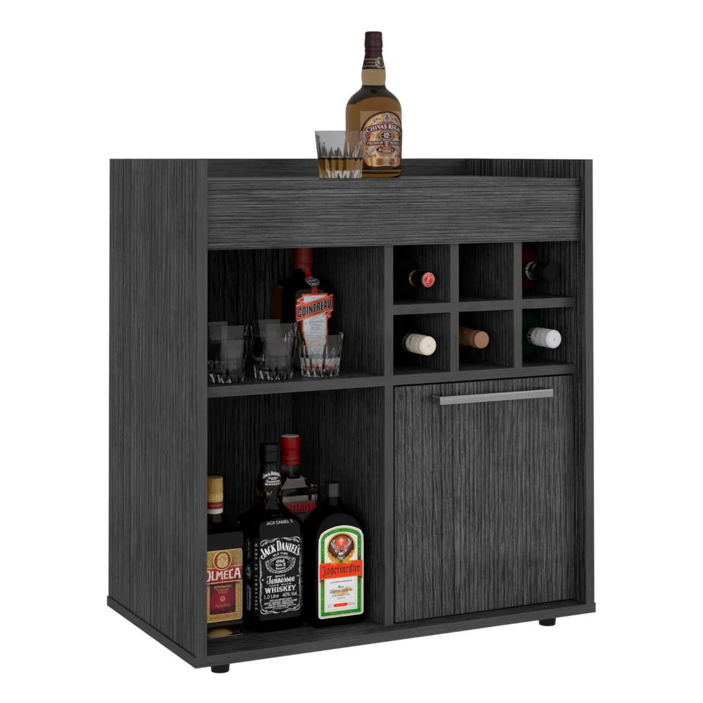 Bar Cabinet Dext, Two Concealed Shelves, Six Wine Cubbies, Light Gray Finish