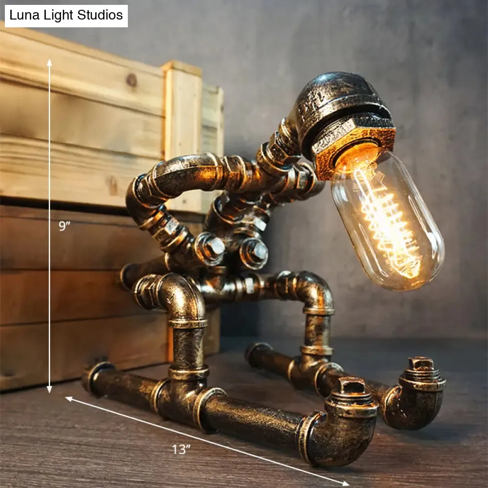 Iron Pipe Art Night Lamp - Industrial Table Light in Bronze for Boys Room
